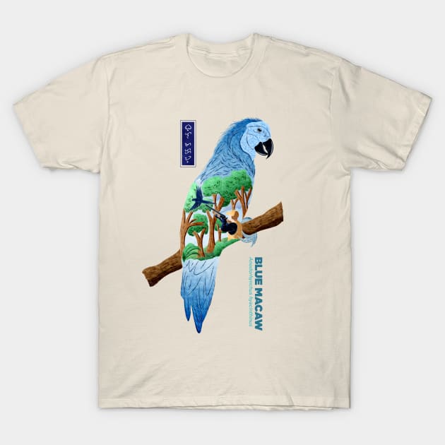 The Last Blue Macaw - Creme T-Shirt by Thor Reyes